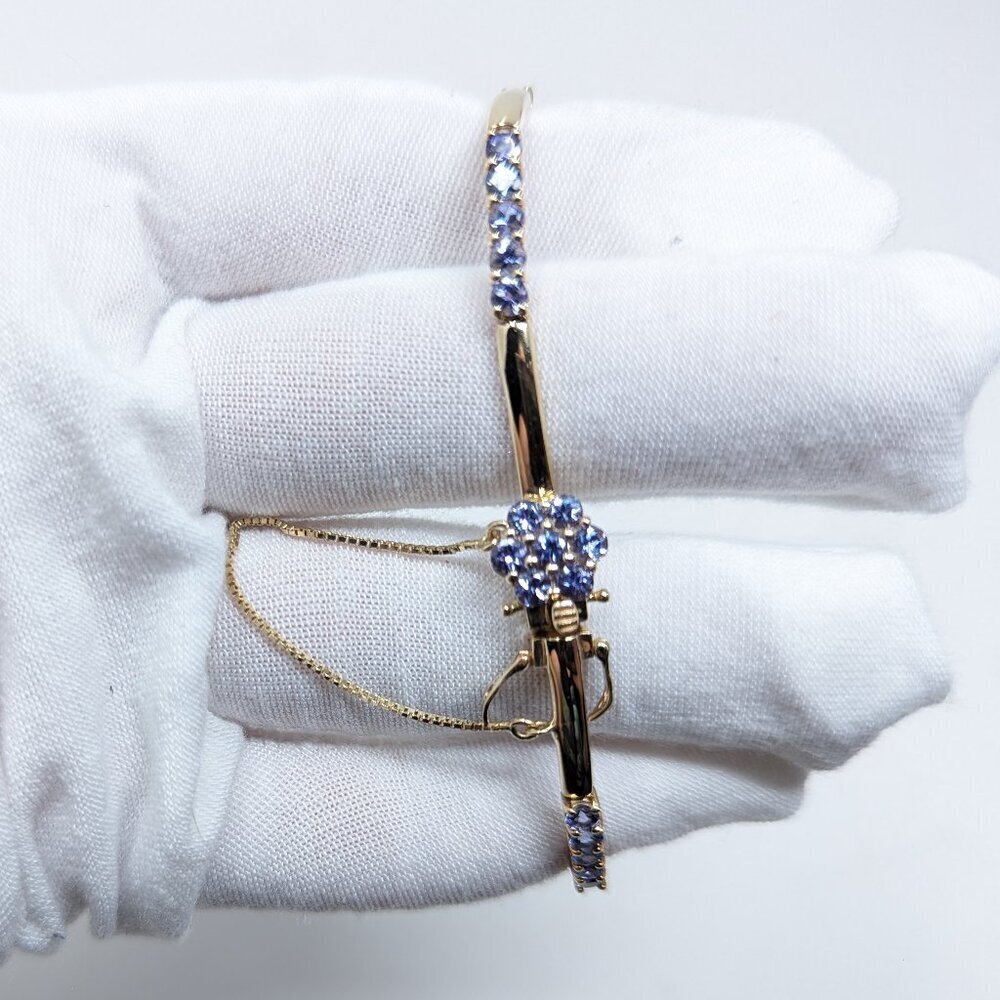 14k Solid Gold Vintage Tanzanite Bar and Flower Bracelet